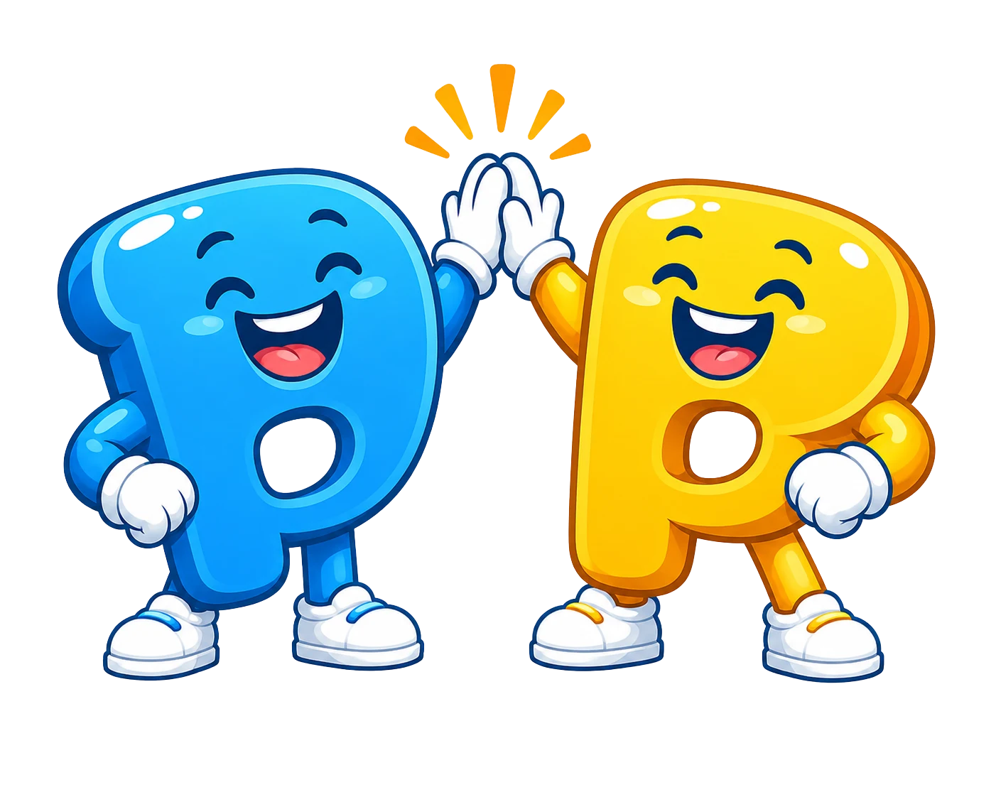 The blue and yellow Playful Pals mascots sharing a high-five